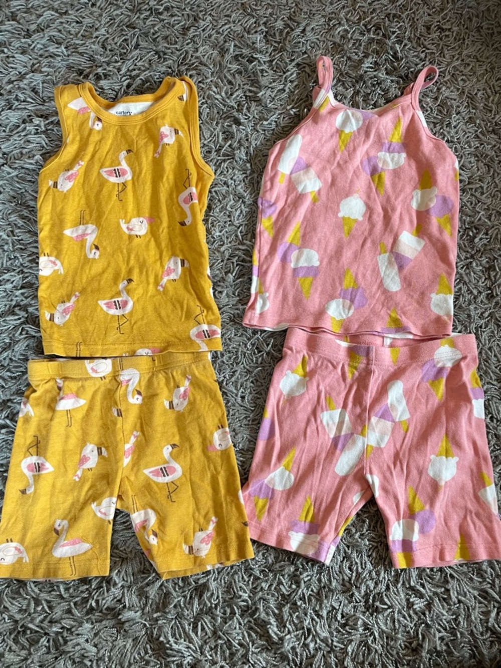 Carter's Pink Ice Cream & Mustard Yellow Flamingo Pajama Sets